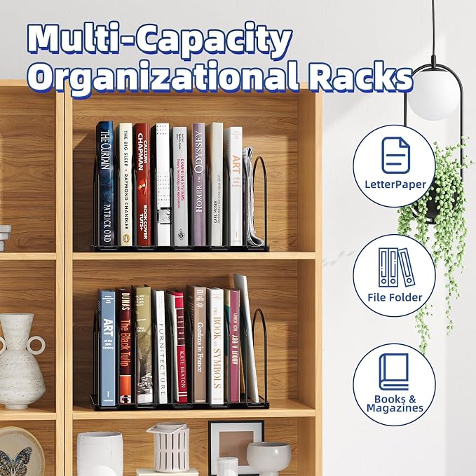 Simple Trending 9 Section Metal File Sorter Organizer, Black | Vertical Layout, Multi-Functional, Metal File Rack for Desk Home Office, 13.25"D x 8.25"W x 7.5"H