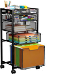 Rolling File Cart with 4 Storage Drawers, Under Desk Organizer with DIY Divider, Moblie Filing Cabinet on Wheels, Fits A4/Letter Size, Metal Utility Cart for Home Office, Black