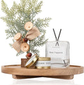 Round Decorative Tray Farmhouse Kitchen Decor Soap Dish 12" Brown | Waterproof, Lightweight, Easy Clean, Wood Riser Pedestal Stand Accessories for Office Desk, Vanity, Counter, Sink