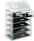 Sorbus Acrylic Makeup Organizer Set, 6-Drawer Vanity & Countertop Cosmetic Storage with Small & Wide Compartments, Teal Thrill Makeup Storage for Brushes, Jewelry – Holiday Gift for Women & Teens