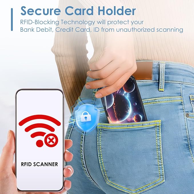 Credit Card Holder, Cool Planet RFID Wallet Women Pocket Small Card Holder Travel Cute Thin Card Case ID Aluminum RFID Blocking Card Organizer Gifts Girls