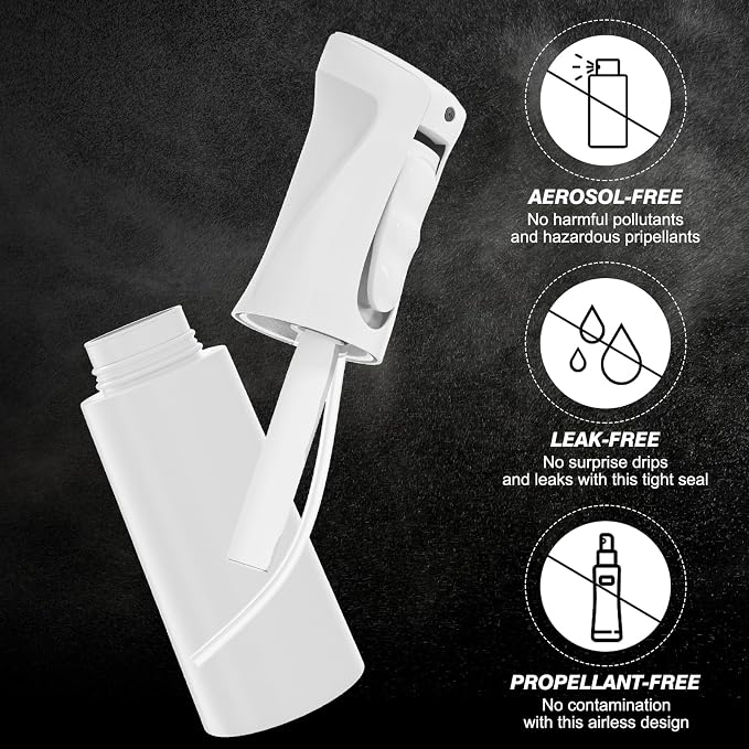 IMPORX Continuous Spray Bottle for Hair 2 Pack (10.1oz/300ml) White | Empty Plastic Ultra Fine Mist Misting Water Mister Spray Bottles for Cleaning Hairstyling Barber Curly Hair Garden Plants