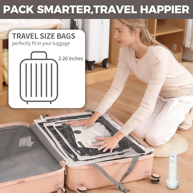 18 Pack Vacuum Storage Bags with Rechargeable Electric Air Pump (6J+3L+6M+3S), Space Saver Vacuum Sealer Bags for Clothing, Blankets, Bedding, Comforters and Pillows