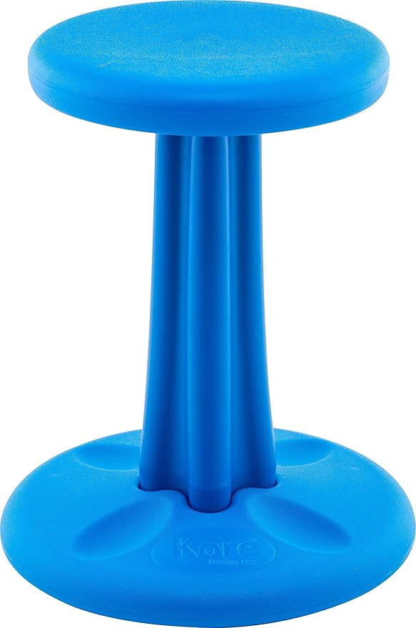 KORE Design Wobble Stool Chair, Girls + Boys Kid Desk Stools, Ergonomic Small Office Chairs, Flexible Seating for Active Kids, ADD/ADHD, Classroom, School, Home, Junior (16in), Age 8-9 yrs, Blue