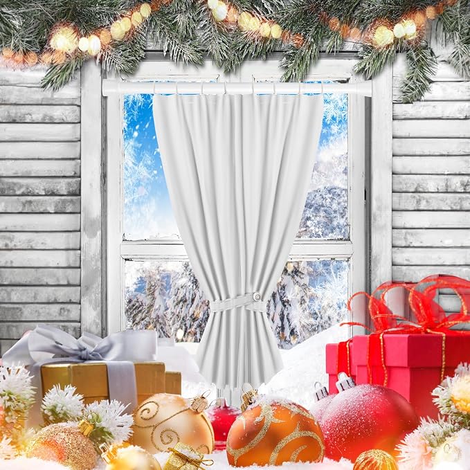 White Small Tension Curtain Rod 16-26 Inch,7/8" inch Adjustable Short Curtain Rod No Drilling,Spring Curtain Rod for Windows Kitchen Closet Doorway