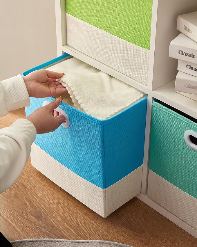 Storage Cube Bins | Macaron & White, 11.8"x11.8"x11.8", 6 Pack | Multi-Size | Ultra-Fine Fabric | Organizer Baskets for Shelf, Wadrobe, Closet | 12"x12"x12" Cube Insert Drawer