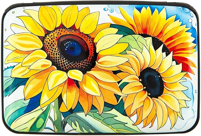 Credit Card Holder, Metal Card Wallet RFID Blocking Mini Slim Aluminum Business Hard Card Case for Women Men (Watercolor Sunflower)