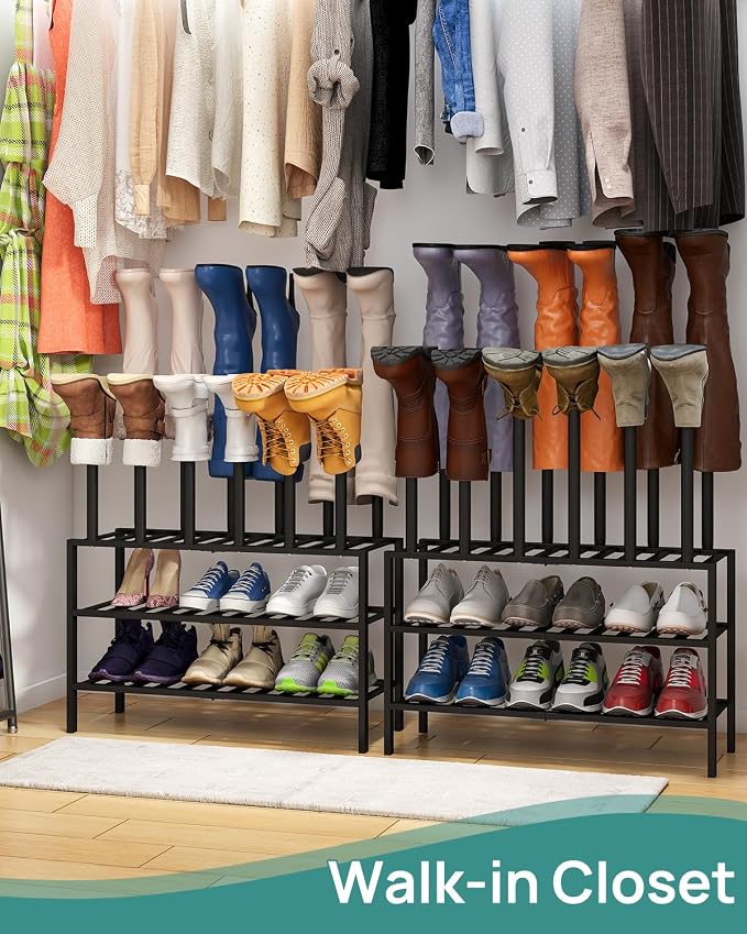 viewcare Black Boot Rack, Boot Rack Organizer Tall Boots with Shoe Rack for Closet, Bamboo Wood Shoe Shelf Storage Organizer for Entryway Small Space
