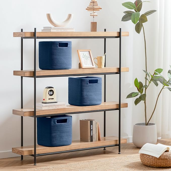 UBBCARE Set of 4 Storage Basket-11 X 10.5 X 10.5 In, Cotton Rope Basket for Shelves, Toys, Book, Cube Storage Bins with Handles, Woven Storage Basket for Organizing, Navy Blue