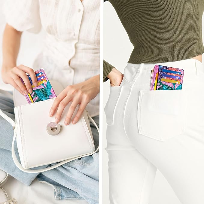Tipmile Womens Credit Card Holder Wallet, Small Slim RFID Blocking Sleeve | Mini Tiny Cute ID Case, Minimalist Zipper Pocket Wallet, Thin Coin Purse, Mothers Gift