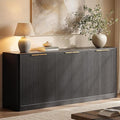 Evermagin 67" Fluted Black Buffet Cabinet with Storage | Mid-century modern wood sideboard, large credenza with 6 doors for kitchen or living room, 67"W x 31.5"H x 15.7"D