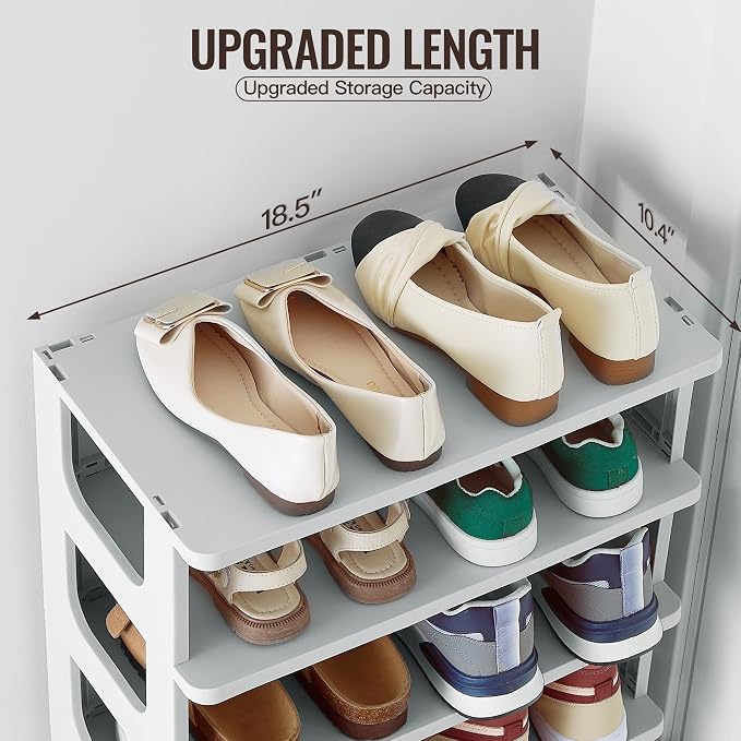 TRZZ 5-Tier Shoe Rack, Narrow Stackable Organizer, Grey | Removable Partition, Vertical Efficient Shoe Storage, for Closet, Entryway, Small Spaces