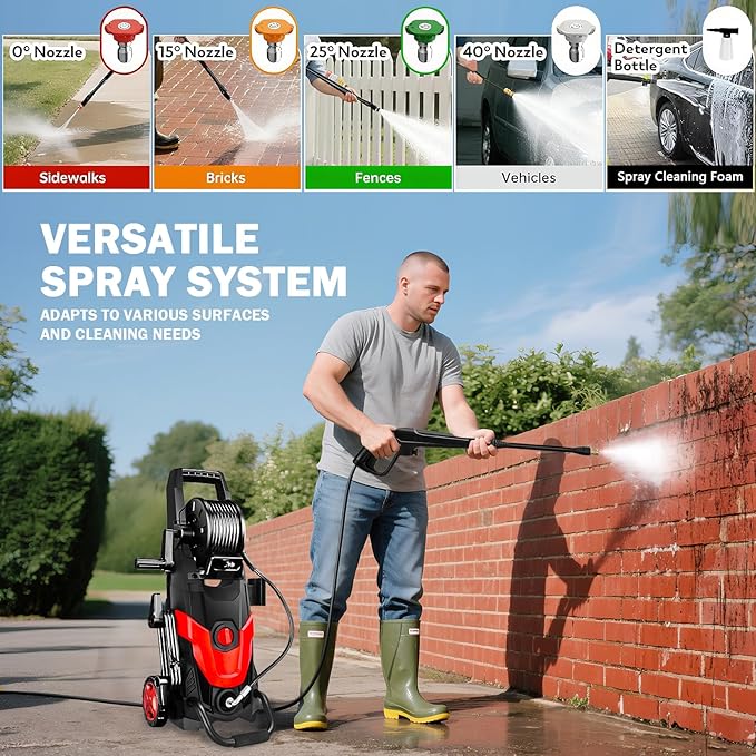 High Pressure Power Washer with 4 Quick Connect Nozzles （Portable Cleaning Machine）（Foam Cannon - Filter - Inlet Hose）（Cars/Fences/Driveways/Home/Patios）