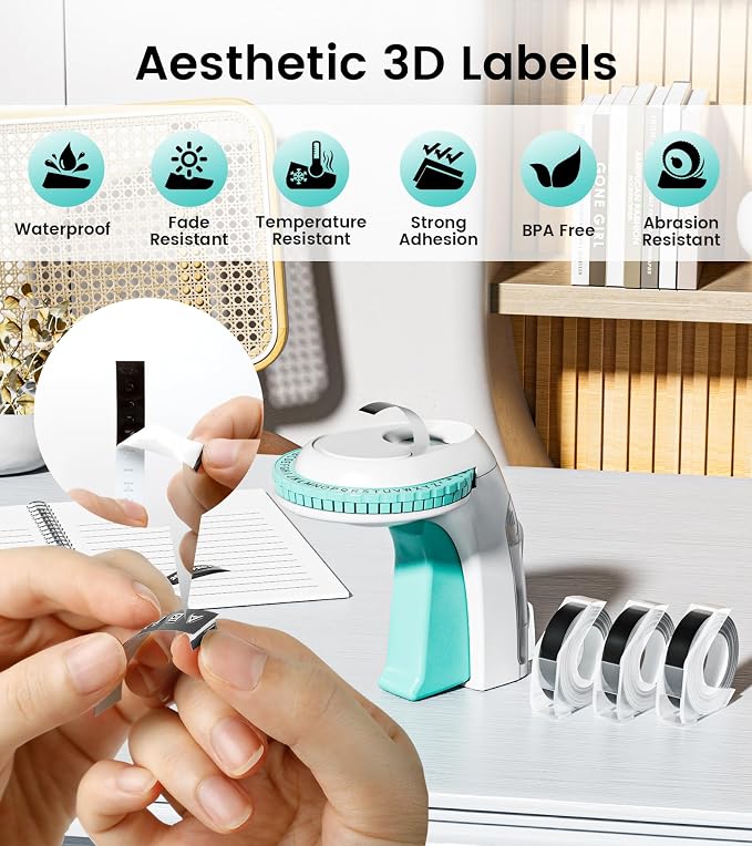 Embossing Label Maker Machine, Retro Embossed Label Maker Vintage, Handheld Old School Embosser with 3Rolls 3D 9mm 3/8 Inch Embossing Label Tapes for School Kids Items Home Office Scrapbooking