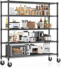 Homdox 5 Tier Heavy Duty Metal Wire Shelving with Wheels, 3000 lbs Capacity Garage Storage Rack, Rolling Industrial Storage, Adjustable Commercial Shelves for Kitchen, Warehouse, 18"x60"x82", Black