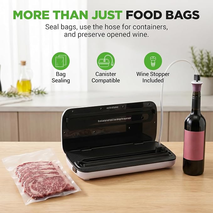 NutriChef Automatic Vacuum Air Sealing System for Food Preservation with Starter Kit, Compact Design, Lab Tested, Dry & Moist Food Modes with Led Indicator Lights, Silver