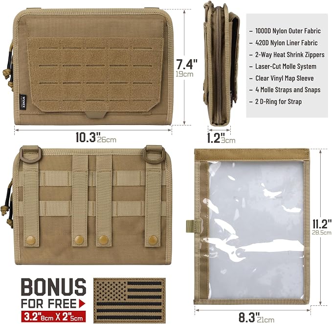 WYNEX Tactical Molle Admin Pouch, Laser-Cut, EDC Organizer Tool Pouch | Utility Organizer EDC Medical Bag, EDC Pocket Modular Pouch, Tactical Accessories EDC Pouch, Include U.S Patch