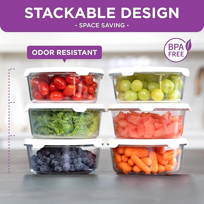 HOLDN’ STORAGE Vacuum Food Storage Containers, Set of 6 Glass Containers & Electronic Pump - Keep Food Fresh Longer, BPA-Free Glass, Leak-Proof, Ideal for Meal Prep, Marinating