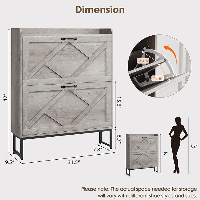 Nicetree Shoe Cabinet Storage for Entryway,Narrow Shoe Storage Cabinet, Space-Saving Shoe Organizer Cabinet, Vertical Entryway Solution for Foyer, Mudroom, Gray