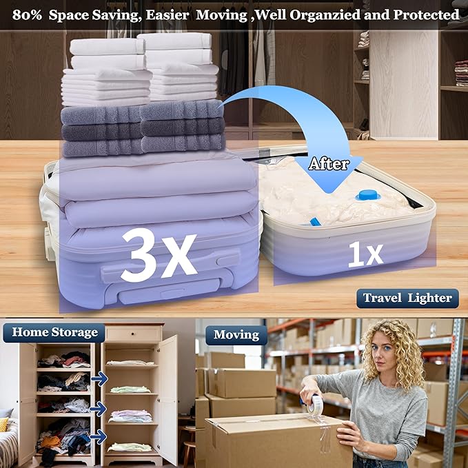 Vacuum Sealing Bags for Clothing Travel,Space Saver Vacuum Storage Bags with Wireless Air Pump (12 Combo Bags+Electric Pump)