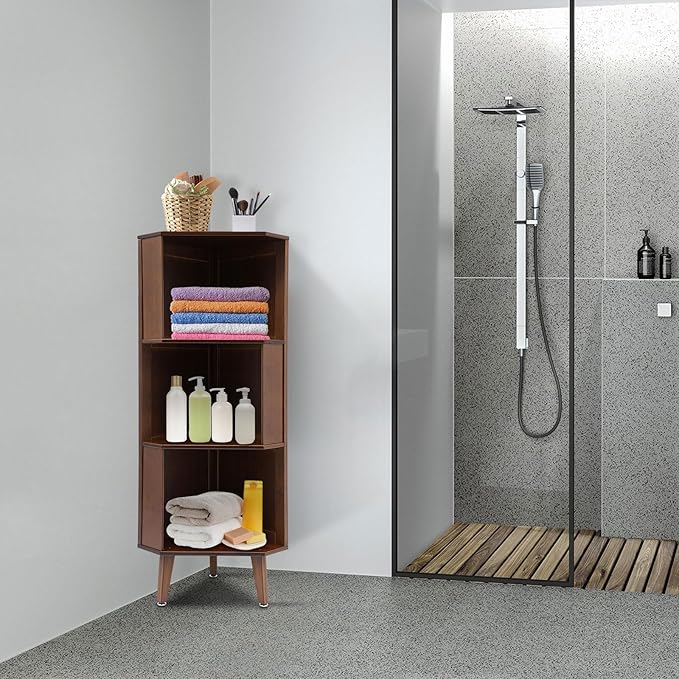 3-Tier Corner Storage Cabinet, 45.3 inch Modern Triangle Storage Shelf with Baffles for Office, Study, Library, Bedroom