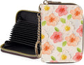 Credit Card Holder for Women,Small Rfid Wallet with Keychain Zipper,Cute PU Leather Card Case Wallet，Accordion Credit Card Wallets Gift,Pink Watercolor Flowers