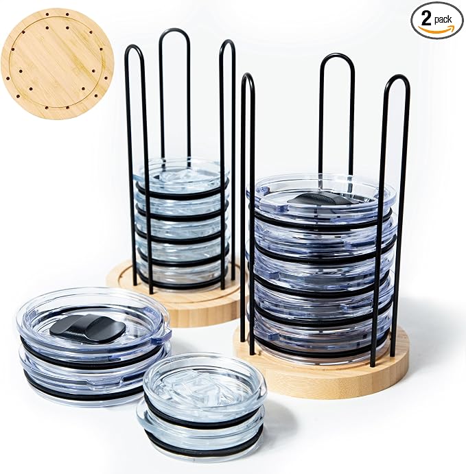 2PC Tumbler Lid Organizer, Detachable Cup Lid Organizer for Simple Modern Tumbler/Yeti Tumbler/Stanley Tumbler Lids, Holds up to 20 Lids, Cup Organizer for Kitchen Organizers and Storage