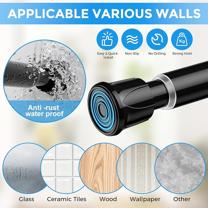 3 Pack Small Tension Rod 18-28inch Black Tension Curtain Rod Adjustable Spring Curtain Rods No Drilling Expandable Pressure Short Curtain Rods for Windows,Closets,Doorway,Kitchen