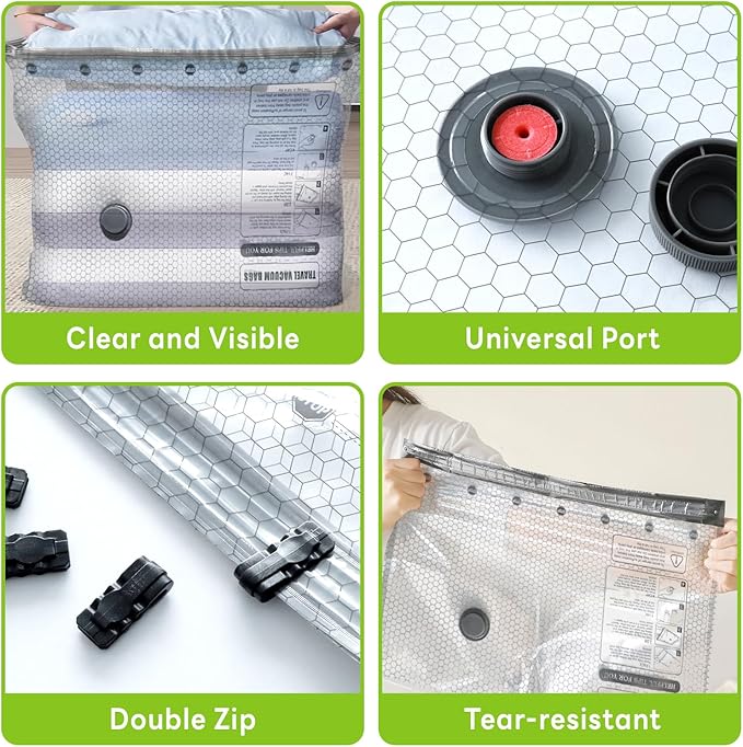 12 Pack Vacuum Bags for Travel with USB Pump,Cordless Travel Vacuum Bag Set for Luggage and Suitcase,Portable Space Saver Storage Seal Packing Bags for Clothing