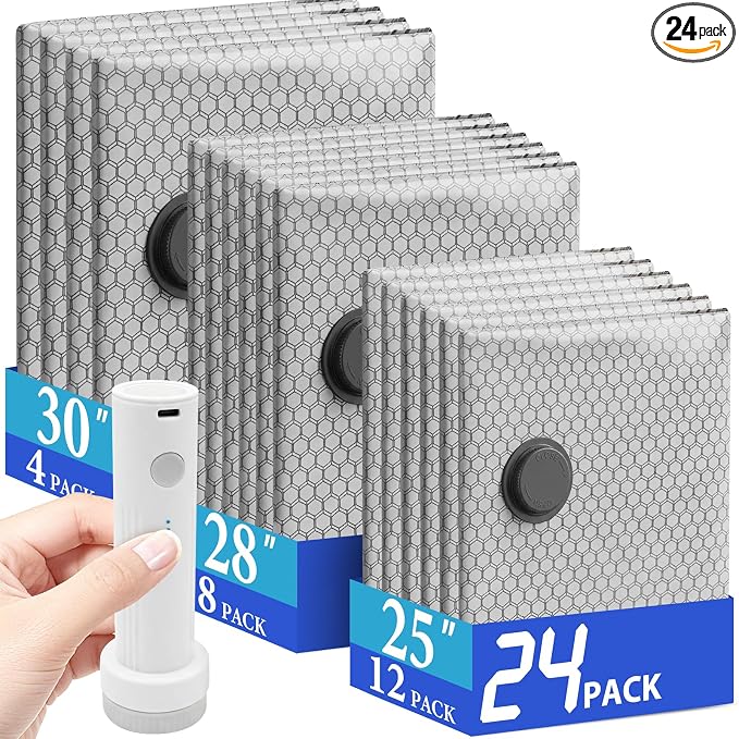 Vacuum Seal Bags for Clothing Travel with Rechargeable Air Pump, Carry-on Size Vacuum Bags for Travel, Space Saver for Clothes 24 Combo Size