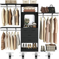 Unikito 8FT Closet System with 4 Drawers, 96" Wood Closet Organizer with Mirror and Hanging Rods, Sturdy Walk in Wardrobe Closet Insert with Tower, 96" W x 16" D x 80" H (Can Be Cut To Fit), Black