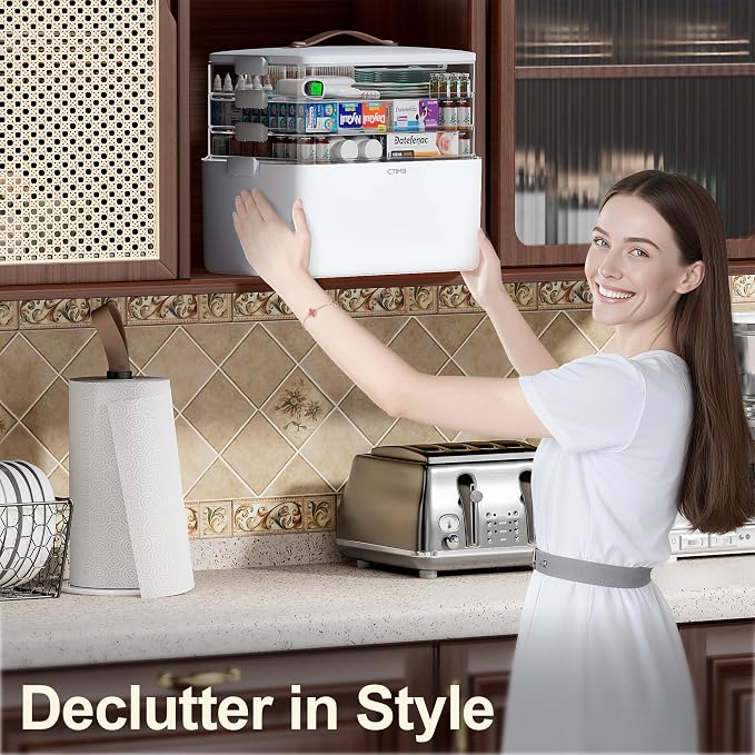 CTIME 4-Tier Extra-Large Medicine Organizer with Portable Pill Case Empty | Double Capacity for Family Needs; BPA-Free Safety; Clear Visible Lids; Neatly Categorized; Home & Travel Essentials; Gift
