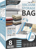 Cozy Essential Vacuum Storage Bags, 80% Compression Vacuum Seal Space Saver Plastic Packaging Bags for Clothes, Blankets, Pillow, Bedding, Comforters, Sealer Clothing Storage,8 Combo