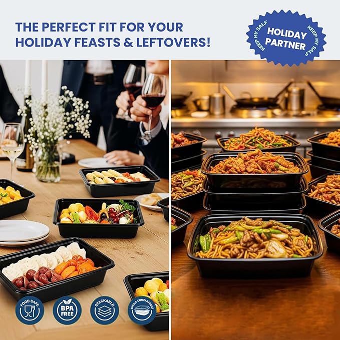 38 oz Meal Prep Containers 15 Pack, BPA Free Disposable Food Leftover Storage Containers with Lids Reusable Stackable, Microwave/Dishwasher/Freezer Safe To Go Food Containers