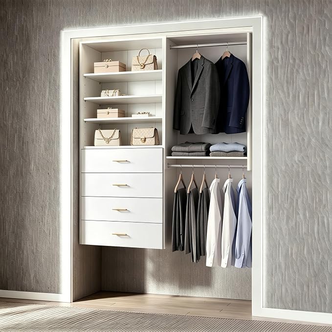 28.5" Double Hanging Closet Module, White MDF Closet Organizer System with 2 Aluminum Hanging Rods, Wall-Mounted Wardrobe Storage for Shirts, Pants, Coats, Bedroom, Walk-In Closet Unit