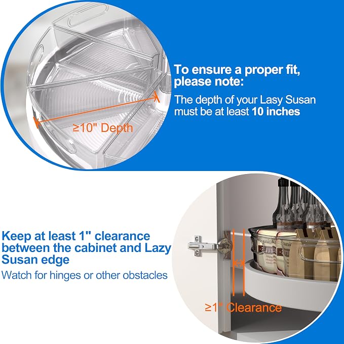 JOWBOOW Lazy Susan Organizer Bins for 26"-27" Diameter Corner Cabinet Lazy Susan, 6 Pack, Clear Plastic Cabinet and Pantry Storage Bin, 1/8 Wedge-Food Safe, BPA Free