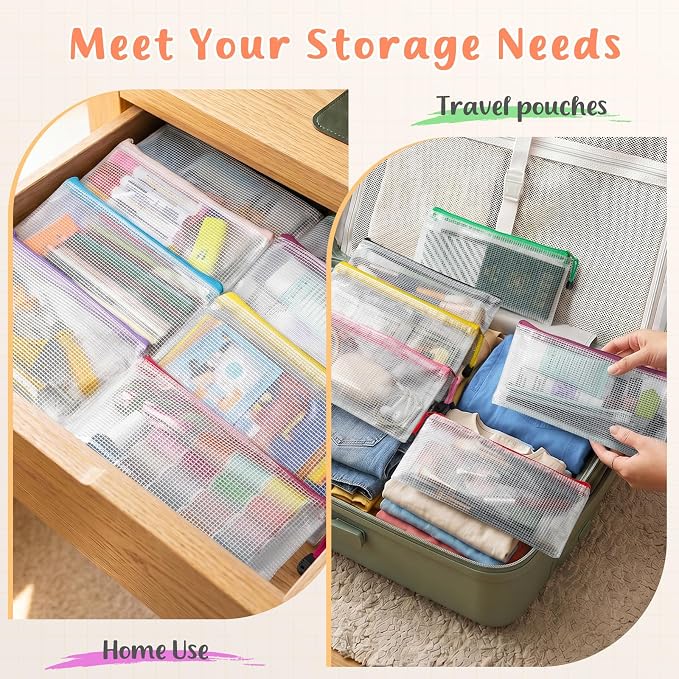 Smarpau 24 Pack Pencil Pouches, A6 Waterproof PVC Pencil Bags, 12 Colors Mesh Zipper Pouches for School Supplies, Classroom Organisation, Office Documents & Travel Storage