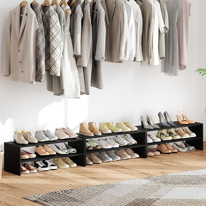 COSTWAY 6-Tier Shoe Rack, Extra Wide Shoe Shelf Organizer with Stackable Design, 31" Freestanding Adjustable Storage Shoe Stand for Small Space Entryway Hallway Closet (1,Black)