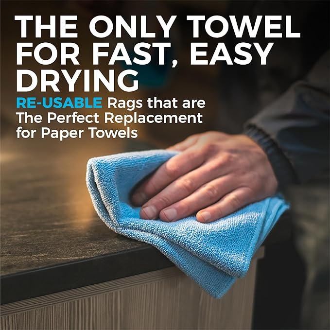 The Rag Company - All-Purpose Microfiber Terry Cleaning Towels - Commercial Grade, Highly Absorbent, Lint-Free, Streak-Free, Kitchens, Bathrooms, Offices, 300gsm, 16in x 16in, Yellow (12-Pack)