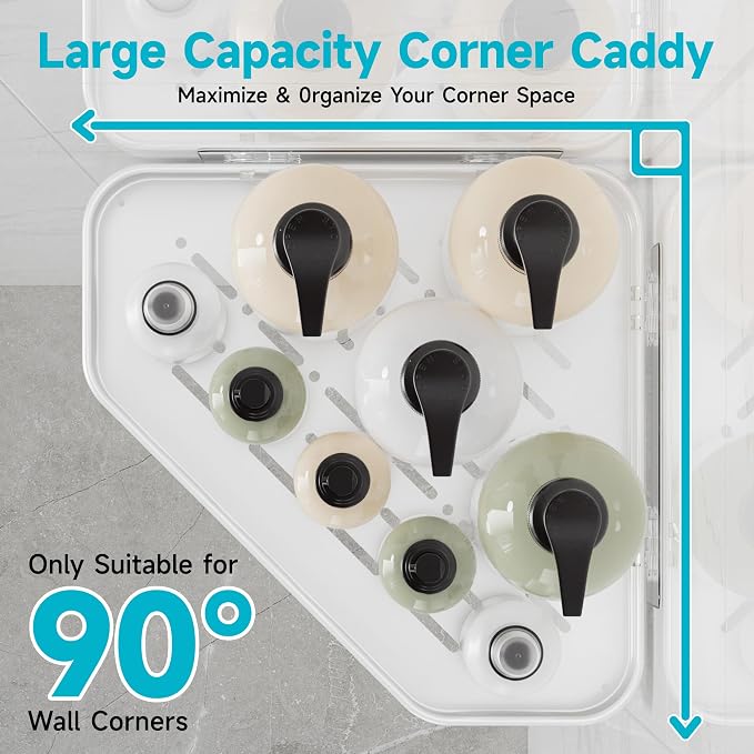 Veken Aluminum Corner Shower Caddy 4-Pack, Never Rust, No Drilling Adhesive Shelves, Stainless Rack with Soap Holder, Bathroom Organizers and Storage, Wall-Mounted Kitchen & Home Decor, White
