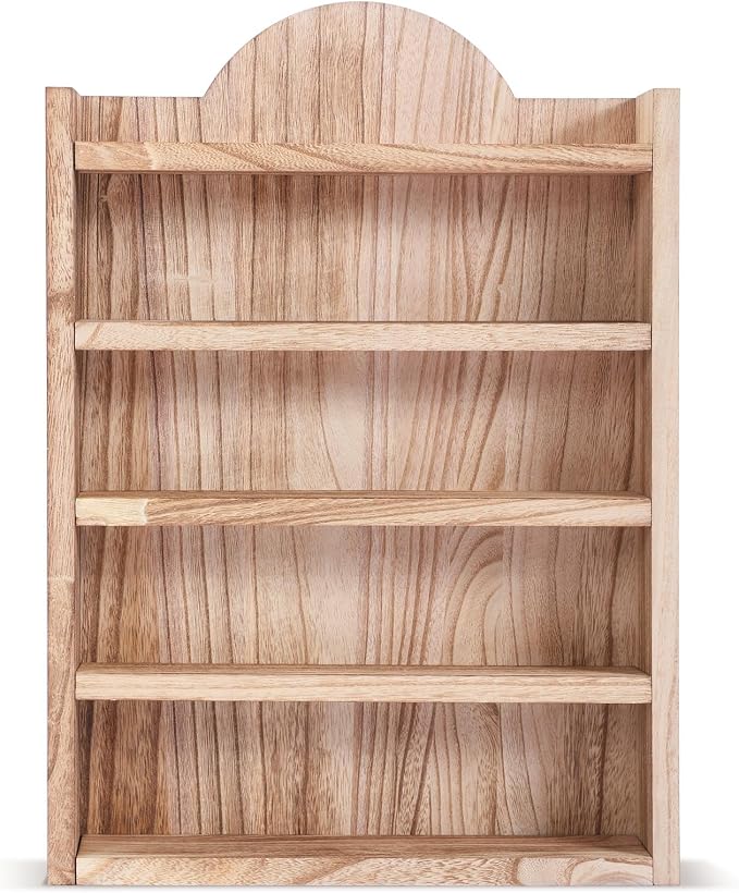 Chunful Vintage Spice Jar Wooden Rack Light Oak Farmhouse Spice Shelf for 24 Jars, Village Style Wall Mounting Kitchen Storage Decorative Hanging Display Rack, Shelf Only