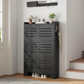 Garvee Shoe Storage Cabinet with 3 Flip Drawers, Freestanding Shoe Organizer Storage for Entryway with 2 Side Hooks, Farmhouse Hidden Slim Narrow Shoe Rack Cabinet, Black