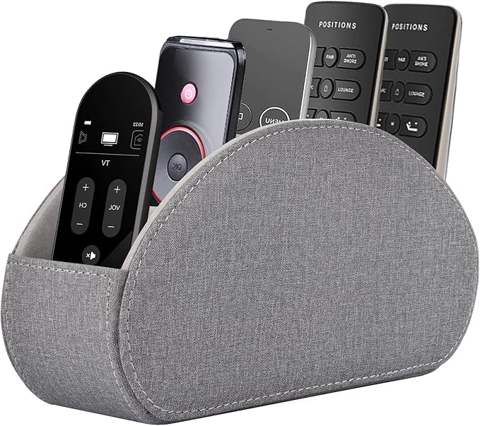 Remote Control Holder,TV Remote Caddy/Box with 5 Compartments,Bedside Table Organizer for Controller,Glasses,makeup brushes,jewelry and Media Player,Pen/Pencil Storage (Grey)
