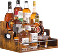 YQBRAO Liquor Bottle Display Shelf, 3-Tier Bar Shelves for Liquor Whiskey, Spirits, Coffee Syrup Rack Organizer with Handles & Metal Guardrail, Bar Bottle Stand for Home, Kitchen, Cafe