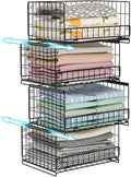 Hongtamoya 4-Tier Sliding Closet Organizers and Storage Shelves, Stackable Closet Shelf Organizer Basket Bins, Drawer Shelf Storage Container for Wardrobe Cupboard Kitchen Bathroom Office, Black