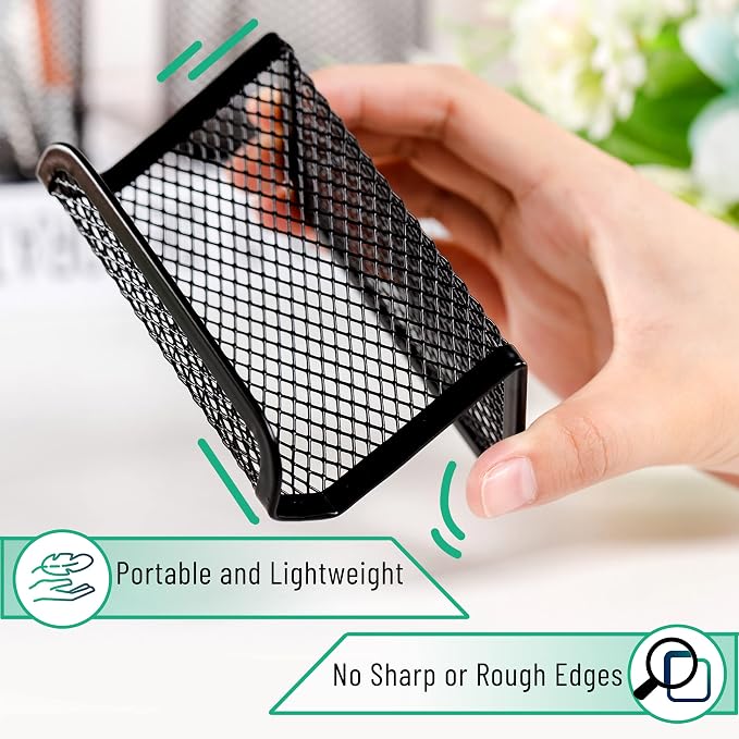 Mr. Pen- Metal Mesh Business Card Holders, 3 Pack, Black | Durable Stainless Steel Card Stand for Desk, Office, and Business Use, Straight, Flat and Smooth Design