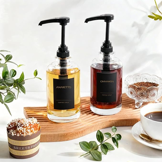 KYONANO 84 Coffee Syrup Labels for Coffee Bar Accessories, Luxury Pattern Décor for Coffee Station, Waterproof Coffee Labels for Coffee Syrup Dispenser & Bottle Organization