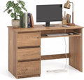 DREAMADE 42" Computer Desk with 3 Drawers and Keyboard Tray, Natural | Wood Study Desk with Storage, Built-in Charging Station & Slide Out Tray, Writing Table for Home Office Studyroom & Bedroom