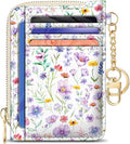 GIANCOMICS Slim Wallet Credit Card Holder Women, Purple Flower Rfid Blocking Small Card Case, Keychain Thin Pocket Curved Zipper Wallet, Travel Card Holder PU Leather ID Window, Ladies Female Gifts