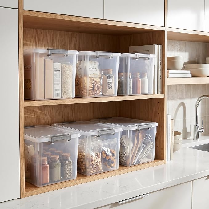 Citylife 32 QT Plastic Storage Bins with Latching Lids Stackable Storage Containers for Organizing Large Clear Storage Box for Garage, Closet, Classroom, Kitchen, 2 Packs